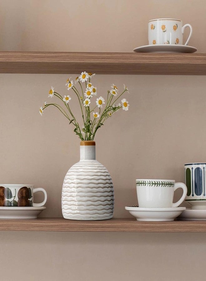 GeLive Vintage White Ceramic Bud Vase - Small Rustic Retro Flower Vase Diffuser Bottle - Farmhouse Boho Vase for Bud Hydroponics Plants - Table Centerpiece - Minimalism Home Decor - Image 2